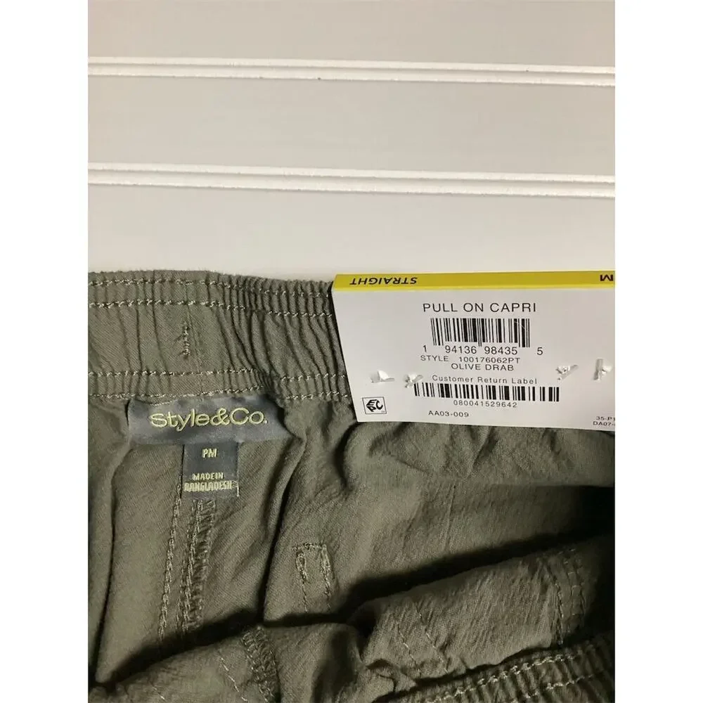 Style & Co Women's PM Green Drawstring Capri Pants Casual‎ Summer